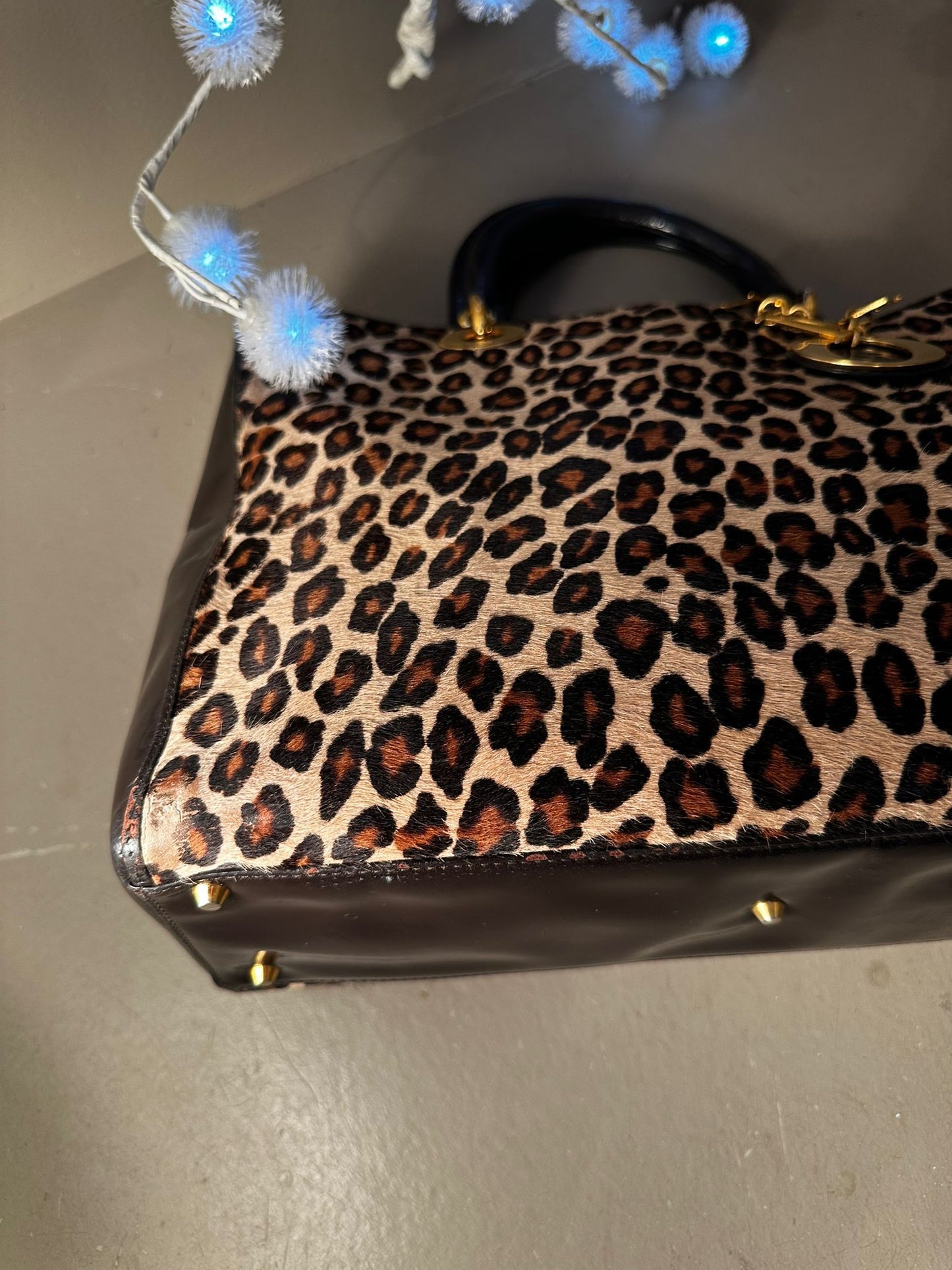 Sac Lady Dior en cuir verni — Noir
