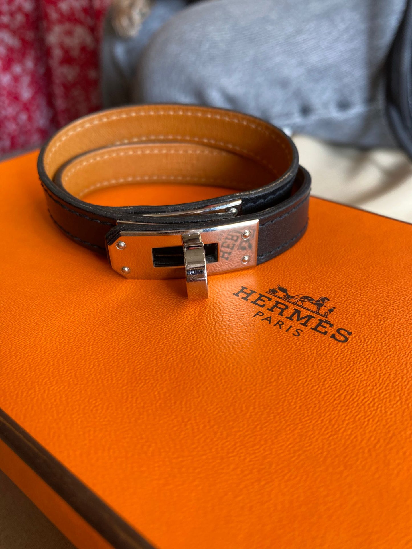 Bracelet Kelly Double Tour Hermès — Marron & Noir, neuf